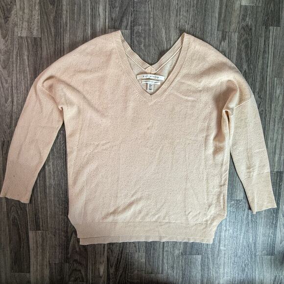 Max Studio Beige 100% 2-Ply Cashmere V-Neck Sweater Women’s Small Pullover Top - Picture 1 of 6